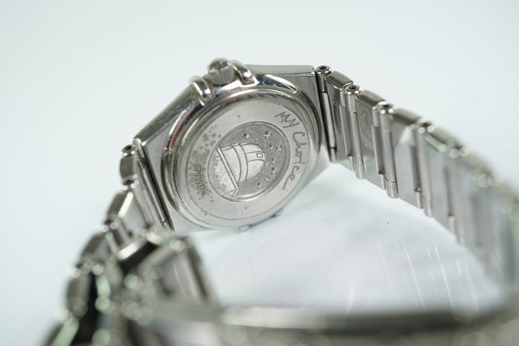 A lady's 2002 stainless steel and diamond set Omega Constellation quartz wrist watch